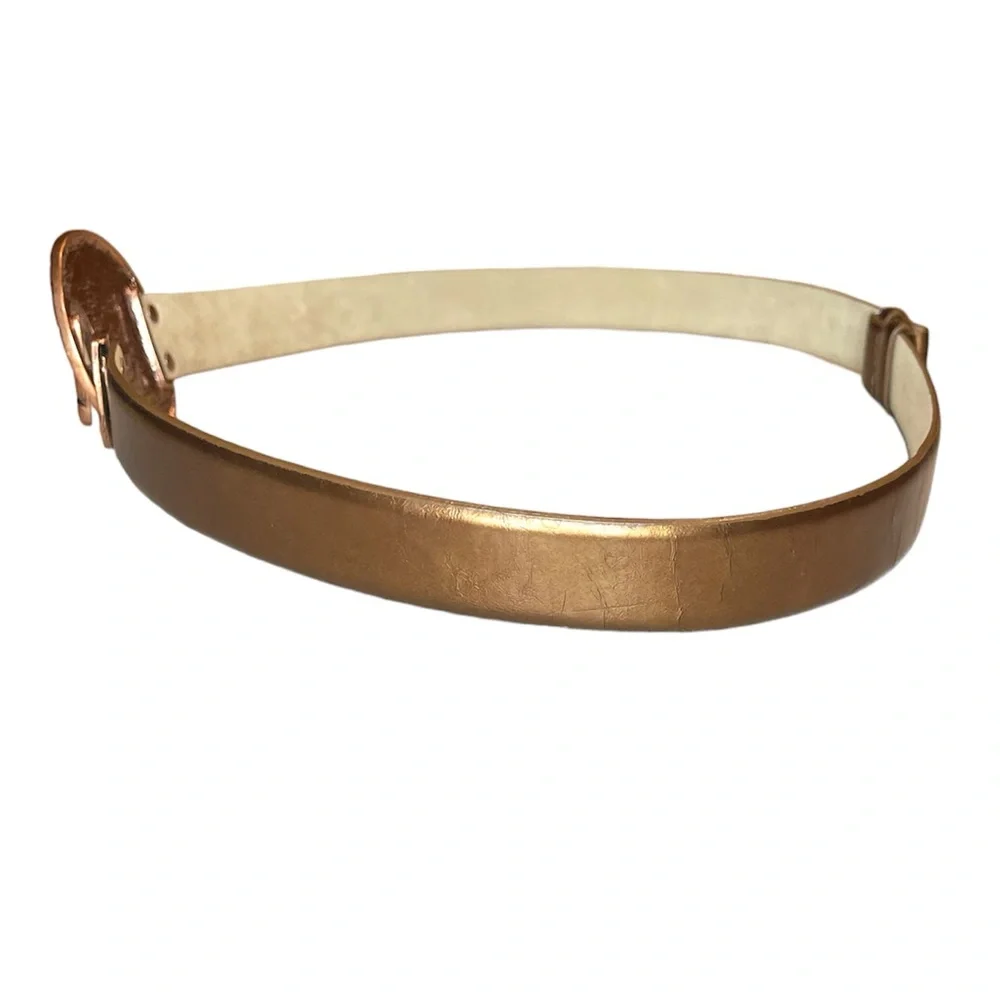 Chicos Adjustable Leather Belt Copper Medallion Bronze Belt Sz SM